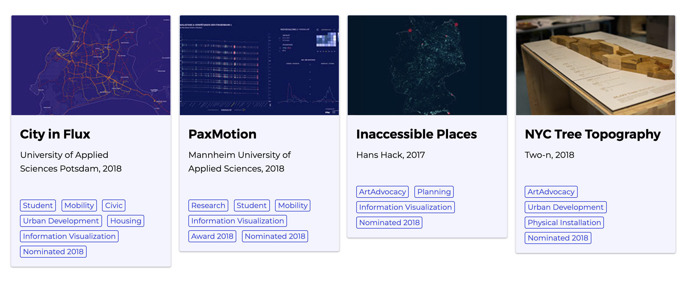 The platform lists urban data visualisation projects from around the globe